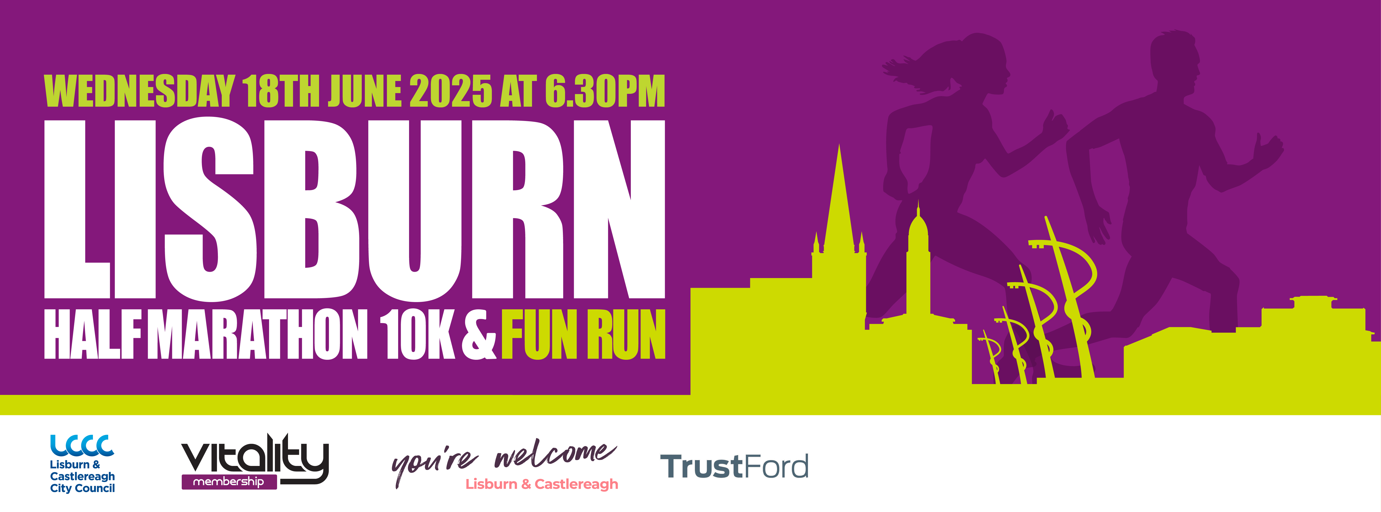 2025 Lisburn Half Marathon, 10Km road race and fun run. Wednesday 18th June 2025 at 6.30pm.